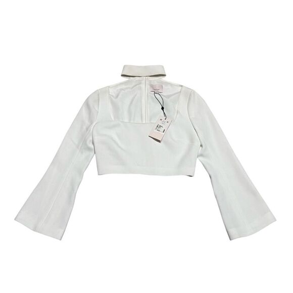 NWT Cinq a Sept Amara White Choker Mock Neck Crop Top BELL Sleeve SZ 2 - Picture 3 of 12